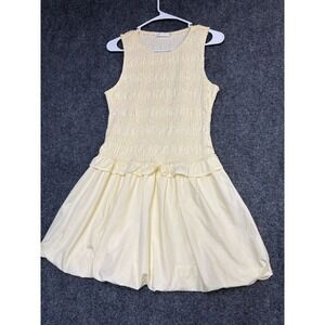 Lush Bubble Hem Mini Dress Womens Medium Yellow Smocked Drop Waist LD49556-003